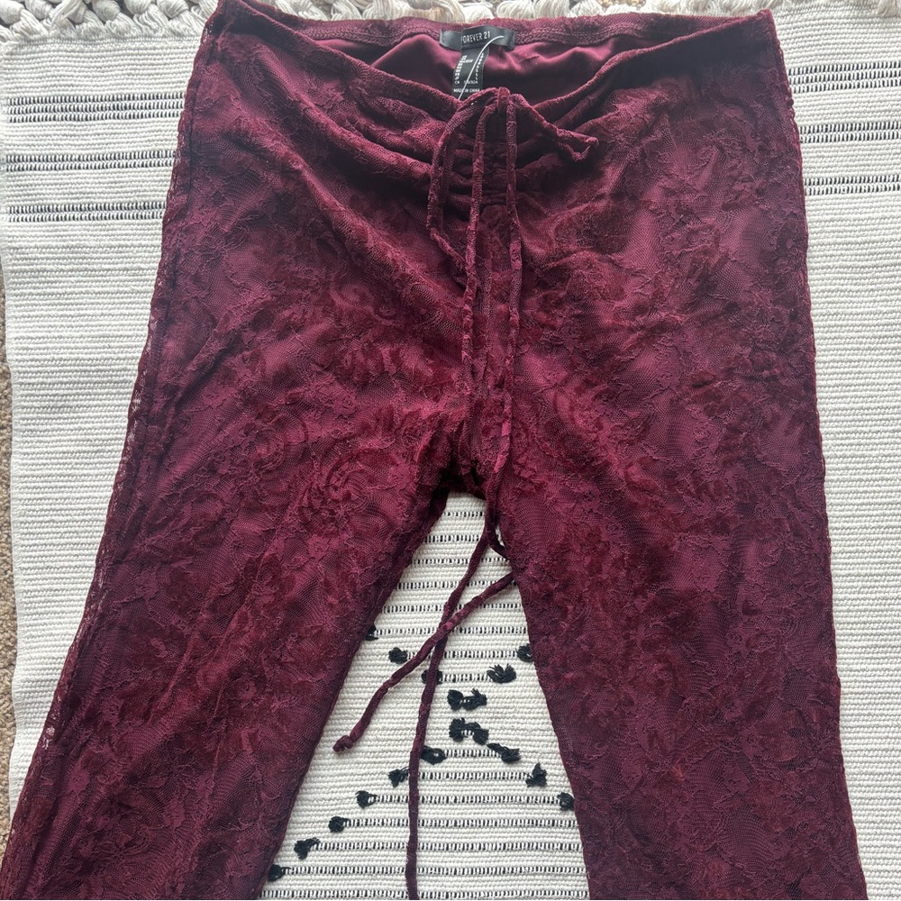 Strappy Lace Flare Pants - Burgundy